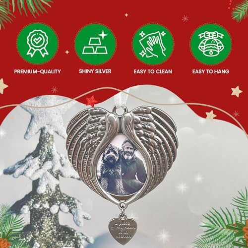 Christmas Ornaments Angel Wings - New A Piece of My Heart is in Heaven Ornament for Christmas Tree with Photo Frame - Double Sided Memorial Ornament for Loss of Loved One - | New A Piece of My Heart is in Heaven, Tree with Photo Frame, Double Sided, Loss