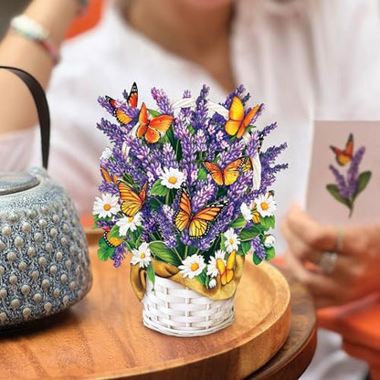 Freshcut Paper Pop Up Cards, Mini Lavender & Butterflies, 6 Inch Life Sized Forever Flower Bouquet 3D Popup Greeting Card, Birthday Cards, Thank You Card, Blank Notecard & Envelope (Pack of 3) - color: Lavender & Butterflies, size: 6 inches (Pack of 3)