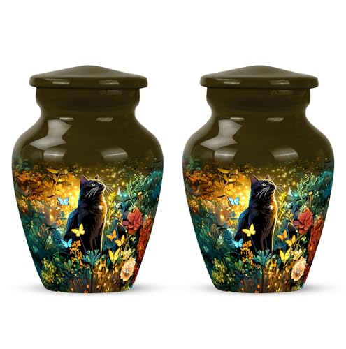 Yatskia Black Cat with Flowers Little Funeral Keepsake Urn for Adult Ashes Brother and Sister, Small Memorial Urns for Human Ashes Adult, (Classic Pack of 2, 3 Inch) - color: #5 Cat, size: 3 Inch (Pack of 2)