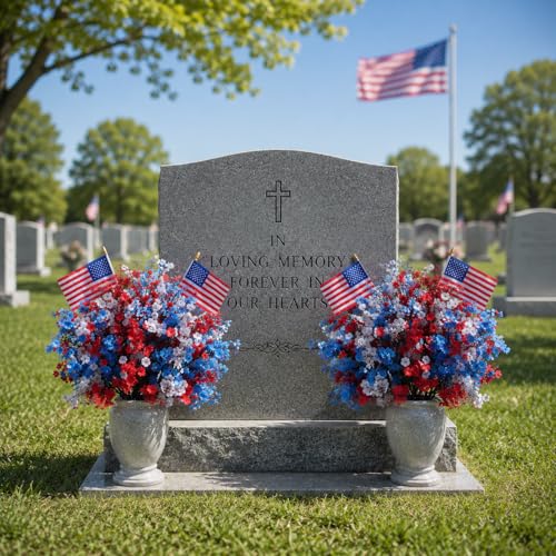 28PCS Red White and Blue Flowers Artificial Patriotic Decor - color: Red White and Blue