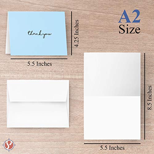 Baby Boy Thank You Card – Elegant Light Blue Greeting for Birthdays, Baby Showers, Weddings, Business – White Blank Interior | 4.25 x 5.5” | Set of 25 Cards & 25 Envelopes - color: Blue