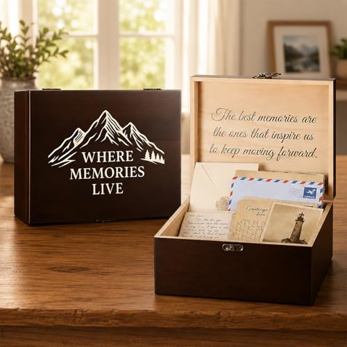Mifoci Wooden Memory Box for Keepsake, Large Wood Storage Box with Buckle for Men 11 x 9 x 5 Inches Decorative Storage for Men Father Gift, Photos, Letters, Jewelry, Weddings, Crafts, Keepsake
