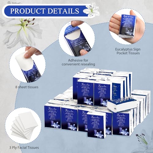 100 Packs Funeral Facial Tissues Memorial Keepsake Pocket Tissue Those We Love Don't Go Away Inspirational Poem Tissue 3 Ply Napkin Packs Funeral Favor for Guests Family Relative, 700 Sheets(Blue) - color: Blue