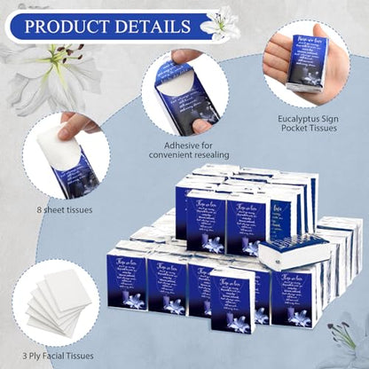 100 Packs Funeral Facial Tissues Memorial Keepsake Pocket Tissue Those We Love Don't Go Away Inspirational Poem Tissue 3 Ply Napkin Packs Funeral Favor for Guests Family Relative, 700 Sheets(Blue) - color: Blue