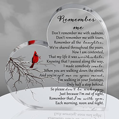 Yookeer Sympathy Gift Acrylic Heart Shape Memorial Bereavement Gifts for Loss of Loved One Red Cardinal Remembrance Condolence Funeral Grief Keepsake for Mom Dad Grandma Friend(Bird Style) - style: Bird Style
