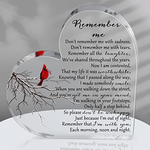 Yookeer Sympathy Gift Acrylic Heart Shape Memorial Bereavement Gifts for Loss of Loved One Red Cardinal Remembrance Condolence Funeral Grief Keepsake for Mom Dad Grandma Friend(Bird Style) - style: Bird Style