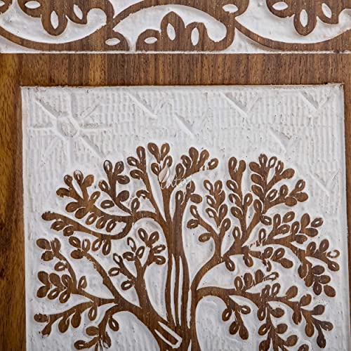 Tree of Life Wooden Keepsake Urn for Human Ashes, 20 cu in, White - color: Antique White, size: Keepsake (20 cu in)