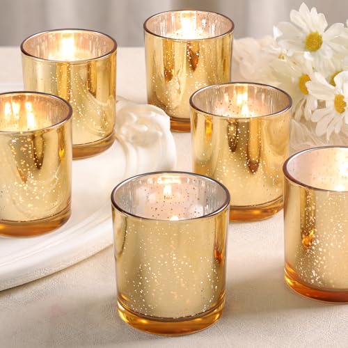 DARJEN 6 Pcs Large Gold Votive Candle Holders Tea Light Candle Holder Glass | Gold Candle Holders for Wedding, Table Centerpiece, Party and Holiday Decorations - color: Gold