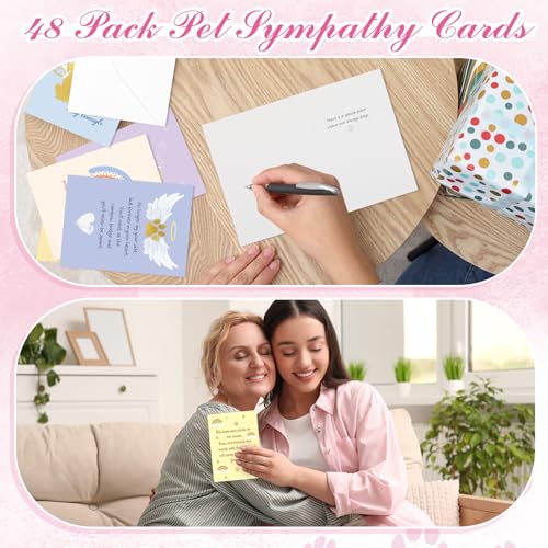 Motiskyy 48 Pack Pet Sympathy Cards for Dogs Cats Loss Sympathy Card Bulk with Envelopes and Stickers Loss of Pet Dog Cat Rainbow Bridge Condolences Gifts (Pastel) - style: Pastel