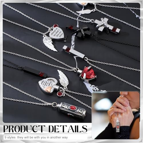 Henoyso 9 Pcs Cremation Urn Necklace for Ashes Heart Cross - color: Dark Red