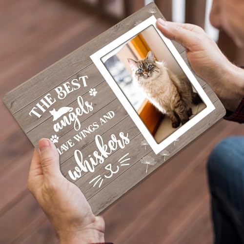 Cats Memorial Picture Frame,The Best Angels Have Wings and Whiskers,Wooden Pet Remembrance Gift for Cat Owners, Sympathy Gift for Loss of a Cat(4 x 6 Photo) - color: Cat