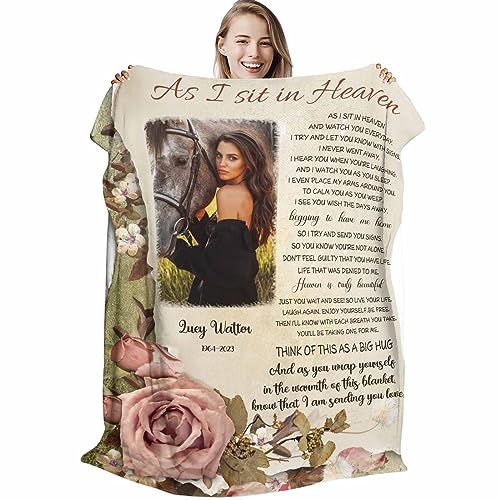 D-Story As I Sit in Heaven Memorial Blanket and Throws,Custom Memorial Blankets with Photos for Loss of Mother Mom Grandma, Personalized Sympathy Bereavement Blanket for Funeral - color: G10