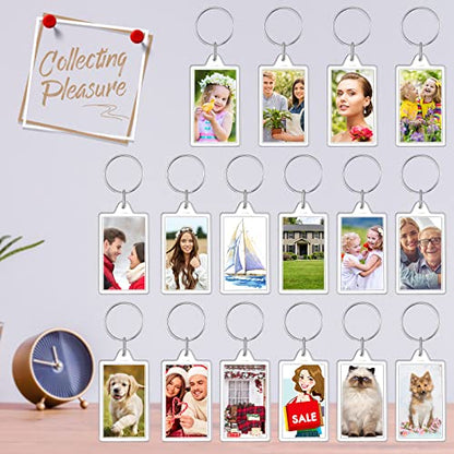 Junkin 150 Pack Acrylic Photo Keychains Clear Personalized Picture Frame Keychain Holder Blank Photo Insert Keyring DIY Favor - style: Rectangle