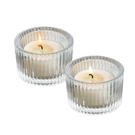 Clear Tealight Candle Holder Set of 2,Glass Votive Candle Holders, Decorative Round Ribbed Candle Holders for Home Decor (Clear) - color: Clear