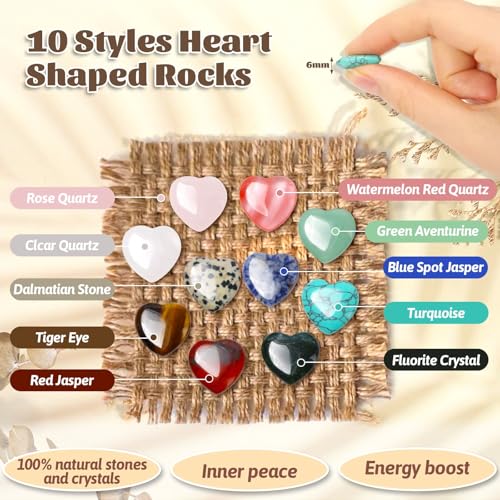 30 Pcs Heart Shaped Rocks with Hug Cards Set, 0.8" Polished Natural Stones