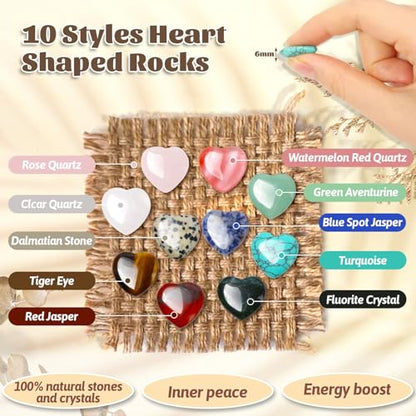 30 Pcs Heart Shaped Rocks with Hug Cards Set, 0.8" Polished Natural Stones