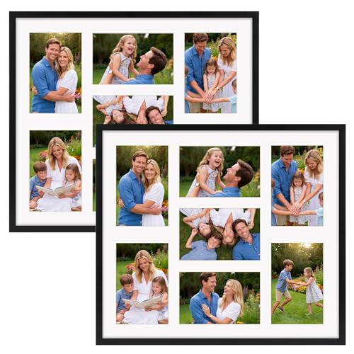 4x6 Collage Picture Frame 7 Openings, 2 Pack Black Wall Frame with Mat for 4x6 Photos or without Mat for 14x16 Poster - color: Black, size: 15X17 (4x6 Opening )-2 Pack