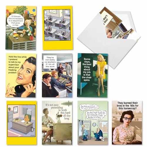 NobleWorks 10 Work Anniversary Cards Assortment (10x1 Designs) Celebration and Congrats Notecards For Women Her - Workplace Woo-Hoo AC9141MAG-B1x10-WA - style: Workplace Woo-Hoo