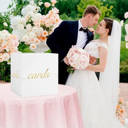 White Card Box Gold Foil Wedding Favors Gift Card Boxes Post Box Receiving Money Box Holder for Wedding Reception, Baby Showers, Anniversary, Birthday Party, Retirement, Graduation Envelope Holder - color: White and Gold