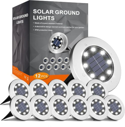 INCX 12 Pack 4.6 Inch Solar Ground Lights Outdoor, Waterproof, Cold White - color: Cold, size: 12 Pack