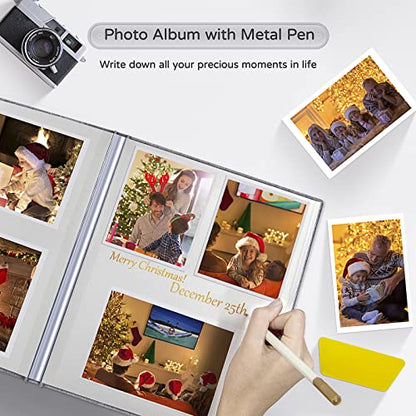 Popotop Large Photo Album Self Adhesive 4x6 5x7 8x10 Scrapbook Album DIY Picture Book,Gifts for Mom,Family Baby and Wedding,with Metal Pen and Plastic Board - color: Grey, size: 11.5"x10.6"40pages