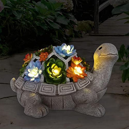 Nacome Solar Garden Outdoor Statues Turtle with Succulent - color: Grey Turtle