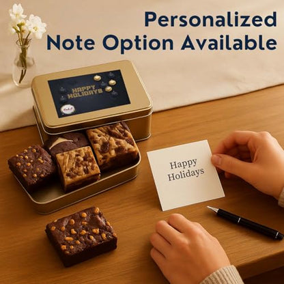 Holiday Gift Baskets - 18 Individually Wrapped Brownies Freshly Baked in a Variety of Flavors - Dulcet's Signature Flavored Fudge Brownies Christmas Gift Baskets for Families - Gift Box Comes with Season Greetings Card - style: Holiday