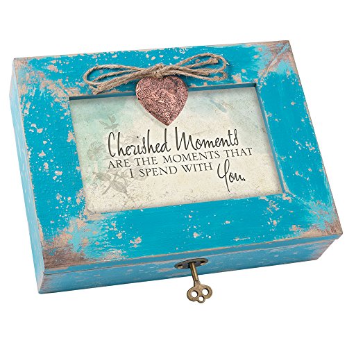 Cottage Garden Cherished Moments Teal Distressed Jewelry Music Box Plays Wind Beneath My Wings