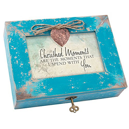 Cottage Garden Cherished Moments Teal Distressed Jewelry Music Box Plays Wind Beneath My Wings