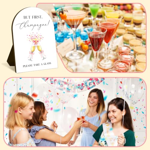 But First, Champagne Wedding Welcome Wooden Sign, Gender Reveal Graduation Baby Bridal Shower Birthday Party Decorations, Reception Ceremony Home Bubbly Bar Supplies, 7x10 Inches - color: champagne