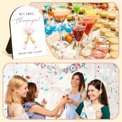 But First, Champagne Wedding Welcome Wooden Sign, Gender Reveal Graduation Baby Bridal Shower Birthday Party Decorations, Reception Ceremony Home Bubbly Bar Supplies, 7x10 Inches - color: champagne