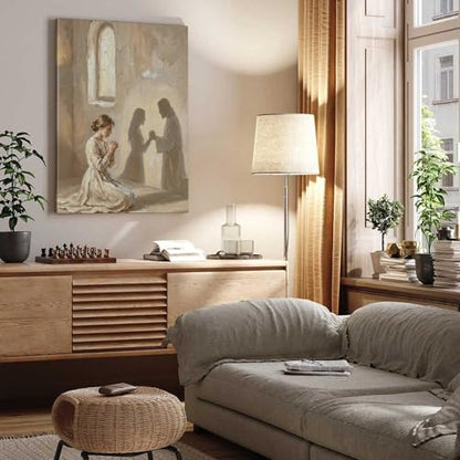 KERAXL Jesus Praying with Woman Canvas Wall Art, He Is With You Christian Painting, Neutral Bible Wall Art Print for Prayer Room Bedroom Frame-style-1 16x24inch(40x60cm) - color: Frame-style-1, size: 24L" x 16W"