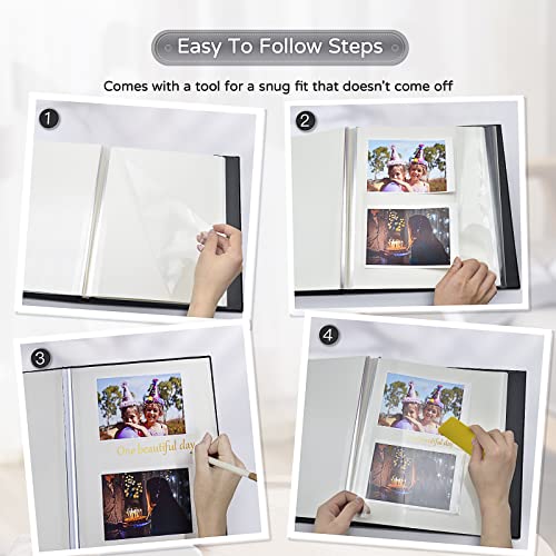 Popotop Large Photo Album Self Adhesive 4x6 5x7 8x10 Scrapbook Album DIY Picture Book,Gifts for Mom,Family Baby and Wedding,with Metal Pen and Plastic Board - color: Black, size: 11.5"x10.6"40pages