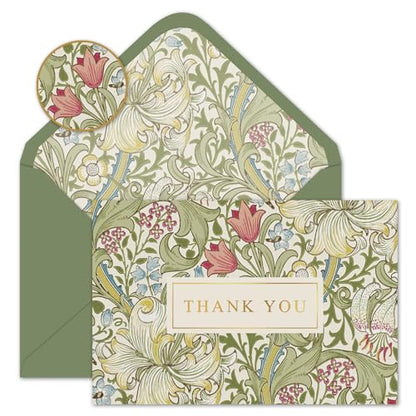Whaline 24 Pack Floral Gold Foil Thank You Cards with Envelope & Sticker | Green Plant Flower Greeting Card, Vintage Blank Note Cards, for Birthday Baby Shower Wedding Party Supplies, 4 x 6 Inch - style: Green Flower