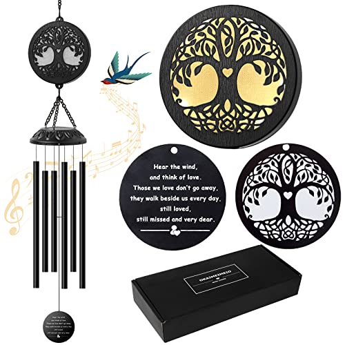 Solar Tree of Life Wind Chimes - Memorial Gift for Mom, Outdoor Garden Decor - color: Tree of Life-warm Light