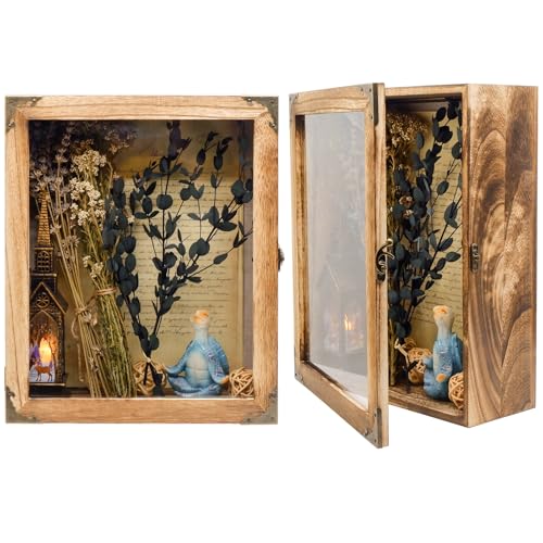 11 x13 Shadow Box Frame, Sturdy Rustic Memory Display Case with Linen Back and Acrylic Door, Picture Frame Wedding Bouquet Memorabilia Medals Photos - size: 11*13 Inch