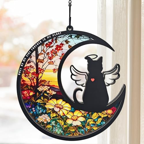 BamLue Cat-Angle Suncatcher Loss Sympathy Gift, 2-Layer DIY Memorial Sun Catcher, Pet Bereavement Gift, Gifts for Loss of Cat in Loving Memory - color: Sunset-angle Cat