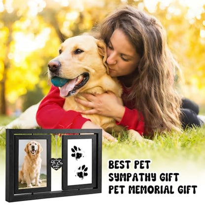 Dog Picture Frame 4x6, Paw Print Kit for Dogs, Dog Memorial Gifts for Loss of Dog | Rotating Wooden Double Sided Display Pet Paw & Nose Print DIY Kit - color: Black