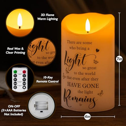 Flameless Memorial Candle, Real Wax LED Light with Remote Sympathy Bereavement Gifts for Loss of Loved One Sympathy Candles for Loss of Mother Father Mom Dad Son Remembrance Gifts (4" x 7") - color: Bring A Light