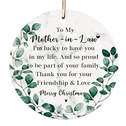 Mother in Law Christmas Ornament, Mother-in-Law Two-Sides Printed Ornament from Daughter in Law & Son in Law, Holiday Keepsake for Xmas Tree - color: Mother in Law