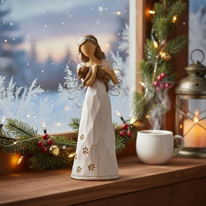 NAN ZAI NAN FANG Dog Angel Statue Friendship Gifts for Dog Lovers Women | 6.7" Loss of Pet Sympathy Memorial Remembrance Gift Resin Sculpted Hand-Painted Figure - style: Angle with Dog