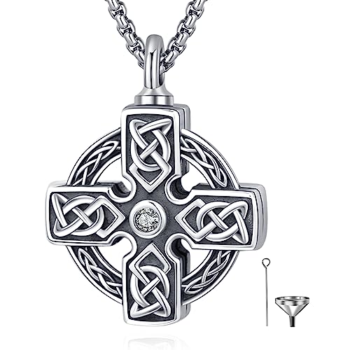 Cremation Jewelry 925 Sterling Silver Urn Necklace for Ashes for Women Men Memorial Pendant for Human Ashes Keepsake Put in Ashes of Loved Ones Cat Pet - color: I-Cross & Round Celtic Knot