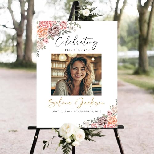 Personalized In Loving Memory Funeral Sign with Photo, Elegant Celebration Tribute Decorations Display, Celebration Tribute Board, Forever In Our Hearts Keepsake for Loved Ones #7 - color: Version7
