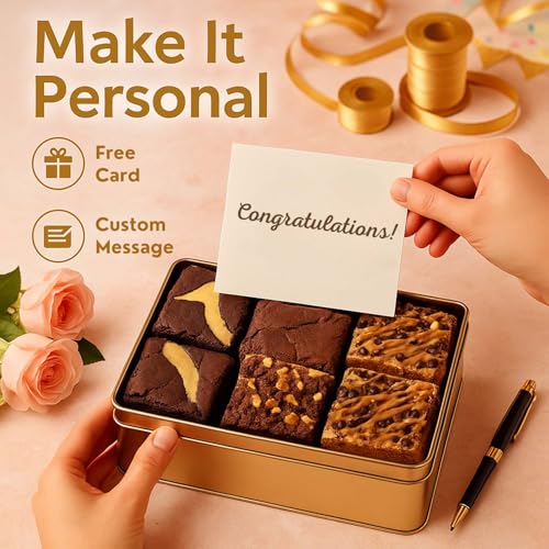 Congratulations Gifts For Women Congratulations Gift Basket - 8 Individually Wrapped Brownies Freshly Baked in a Variety of Flavors - Dulcet's Signature Flavored Fudge Brownies - Gift Box Comes with Congratulations Card - style: Congratulations