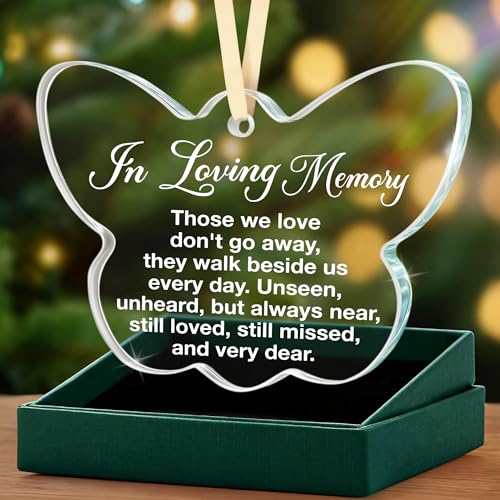 Memorial Sympathy Gifts for Loss of Loved One, Bereavement Condolence Remembrance Comfort Gift In Loving Memory Memorial Mother, Father, Husband, Brother or Pet– Butterfly Glass Ornament Keepsake - style: BF-In Loving Memory