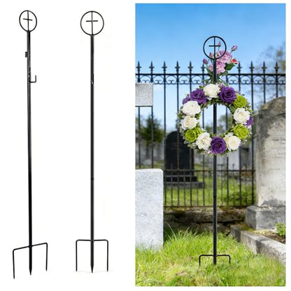 2Pcs Cemetery Wreath Stands, 38" Adjustable Metal Gravestone Wreath Holder - size: 2pcs Wreath Holders