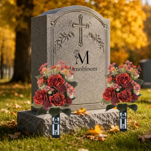 Fall Cemetery Flowers for Grave: with Vases, Burnt Orange, 2 Pcs - color: Burnt Orange