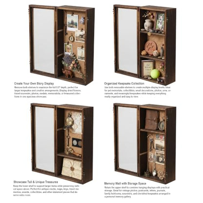 Shadow Box Frame 8x16 with Real Glass Door, Deep Solid Wood Memory Display Case with 4 Inch Outer Depth, for Medals, Collectibles, Photos, Flowers, Wall Mount or Tabletop - size: Tall Deep 8x16 Carbonized