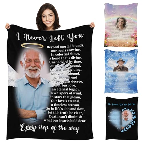 Custom Memorial Blanket with Pictures for Loss of Loved One, Printed in USA, Customized Photo Throw Blanets, Personalized Sympathy Blanket for Loss of Dad Mom Husband Wife Family Friend Cat Dog - color: Design 04