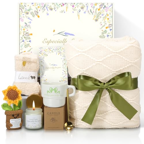 Get Well Gifts for Women Care Package - Surgery Recovery & Chemo Comfort Box, Feel Better Basket for Her After Miscarriage or Illness,Surgery Cancer, Encouraging Self-Care Gift(Green White) - color: Green White